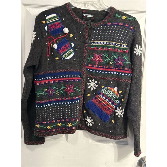Designers Originals Sweaters - Vintage DESIGNERS ORIGINALS P/M Ho Ho Christmas Sweater‎ Cardigan Snow Mitten
